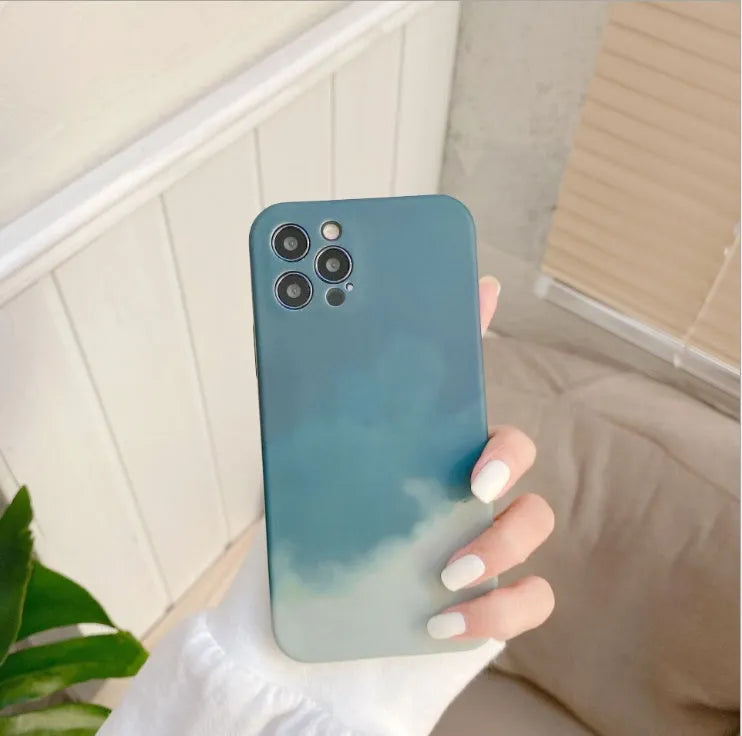 Abstract gradient geometry silicone phone case for iPhone models showing blue colour variation