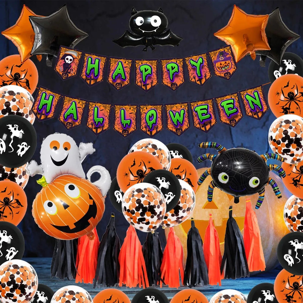 Black and white latex Halloween spider balloon arch decoration set.