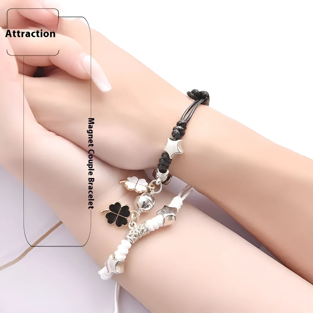 Magnetic couple bracelets with crown design and electroplating finish