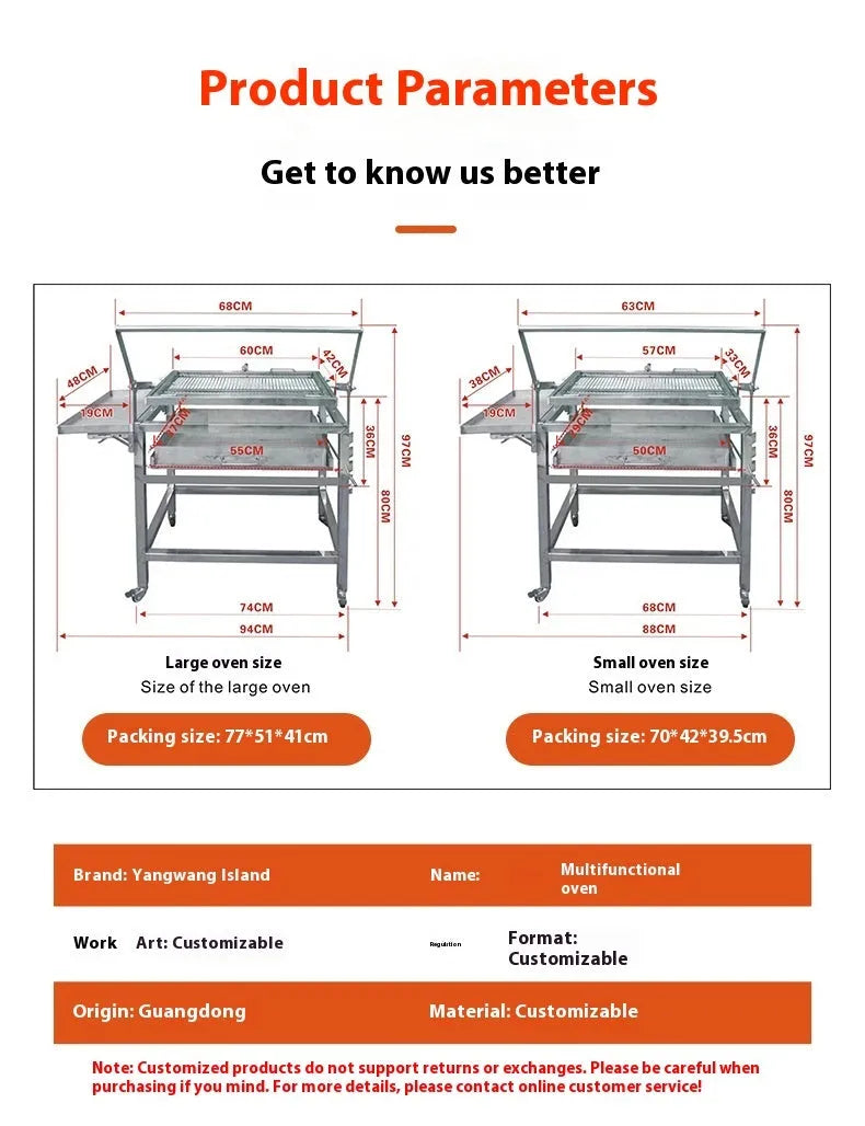 Large foldable charcoal BBQ grill stove with detachable components for outdoor courtyard cooking