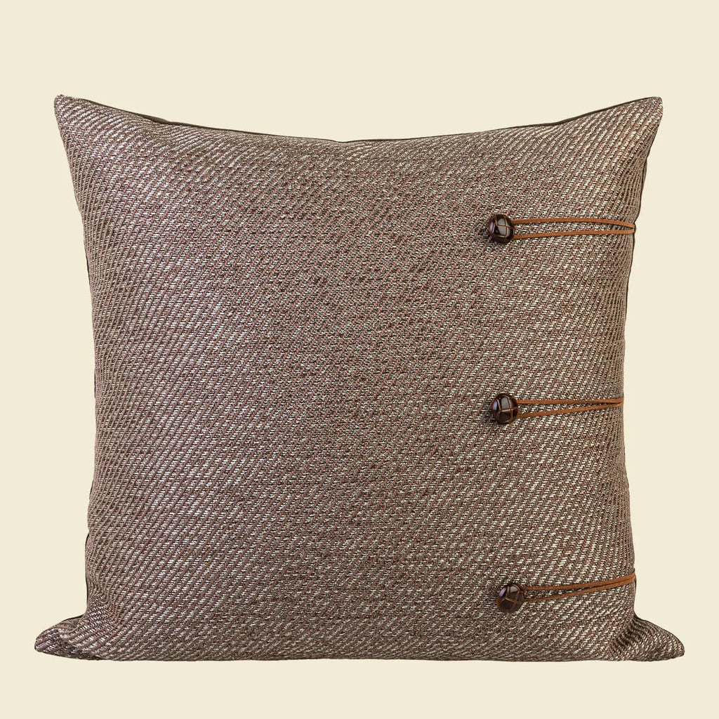 Chinese style square cushion pillow in geometric pattern, 45cm size, on a sofa.