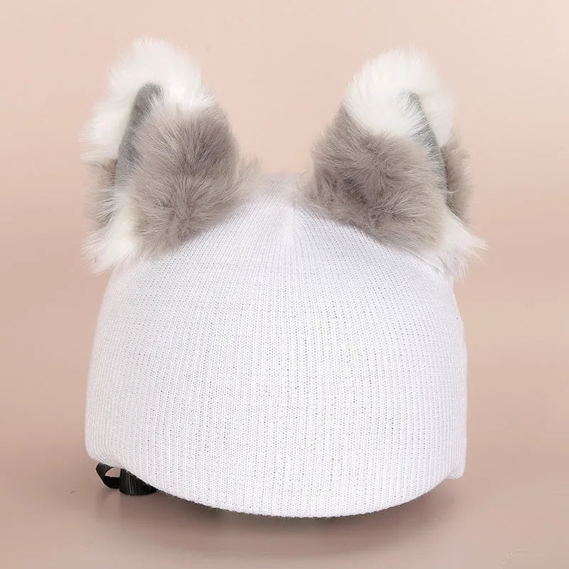 Plush fabric ski helmet decoration with cartoon design for winter gear customisation