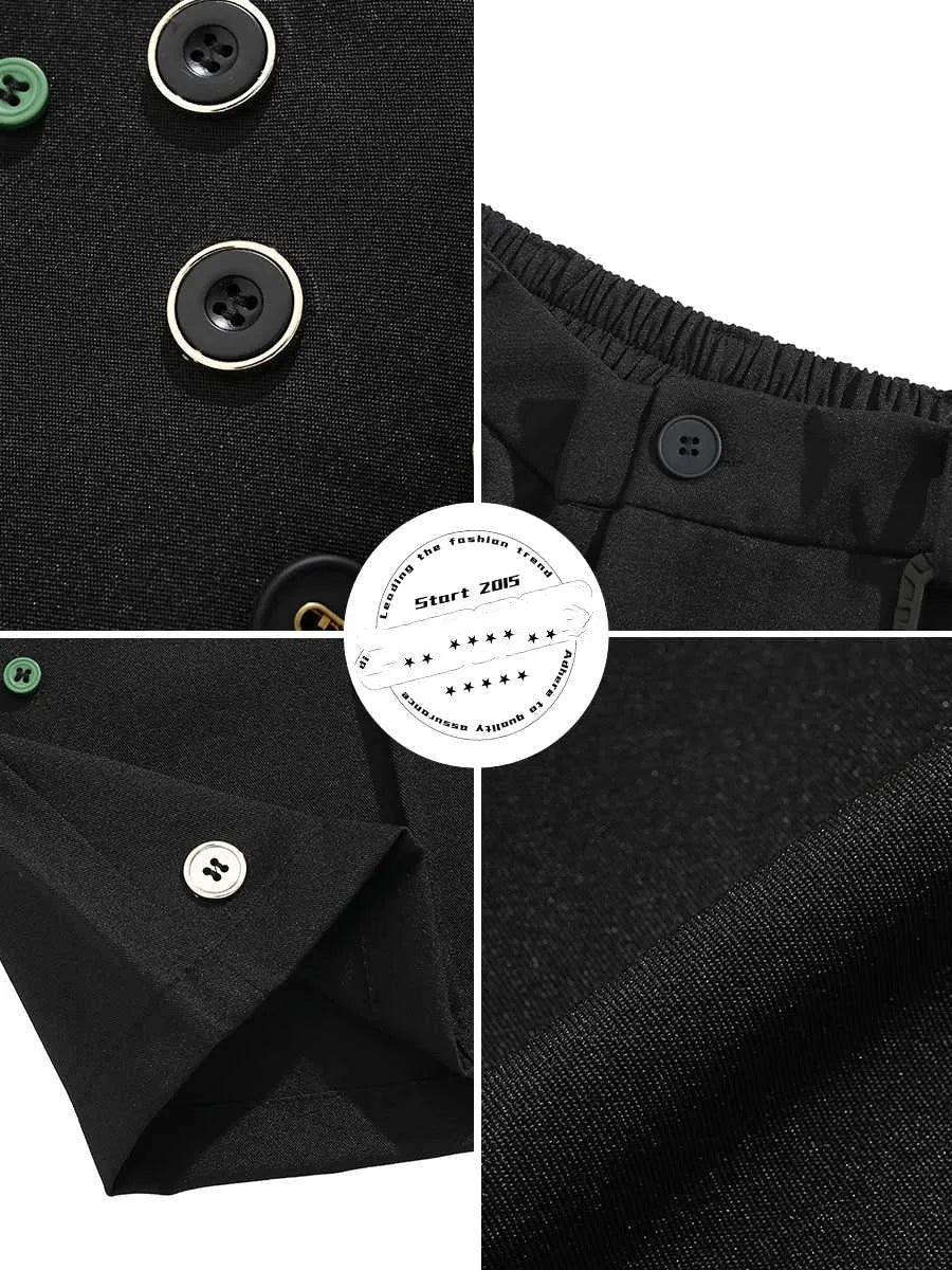 Men's black semi-elastic shorts with loose straight-leg fit and above-knee length