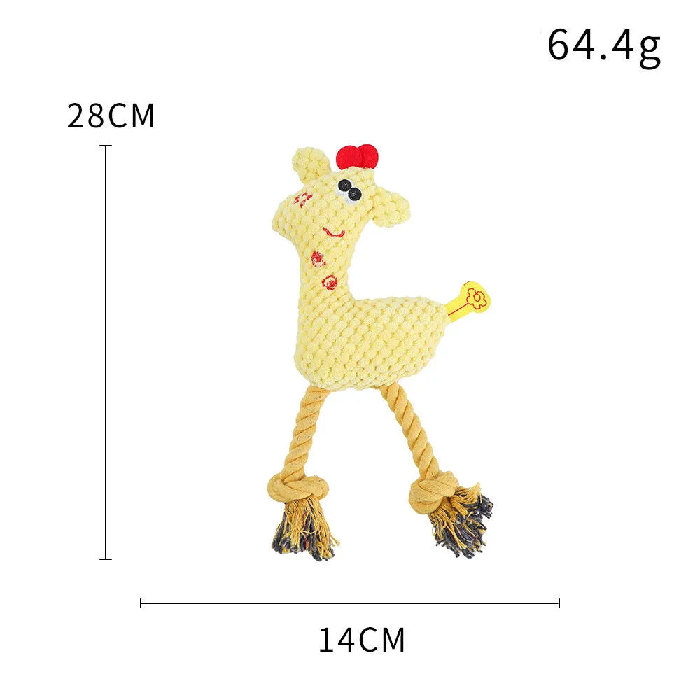 Blue deer-shaped plush dog toy with corn grain texture and sound feature