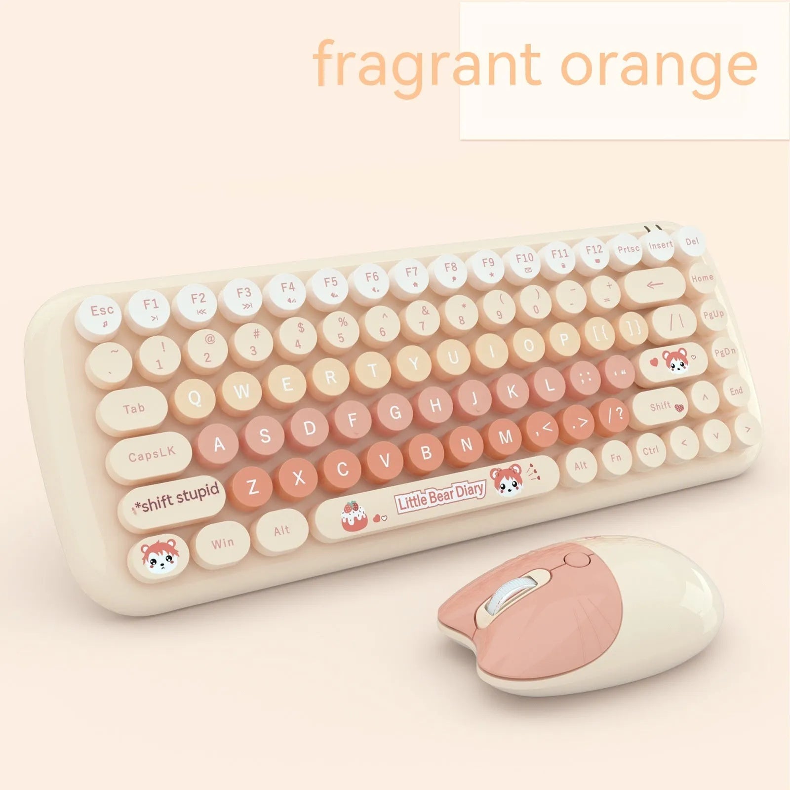 Pink mini cute cartoon wireless keyboard and mouse set with optical sensor and compact 43.5cm design