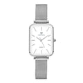 Women's rose gold waterproof quartz watch with woven steel strap and 34mm alloy case