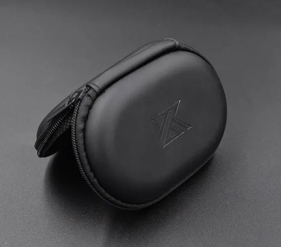 Black oval leather earphone storage bag for EDX PRO and ZEX PRO audio devices