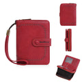 Women's black PU leather coin purse with zipper closure showing integrated wallet and card holder functions