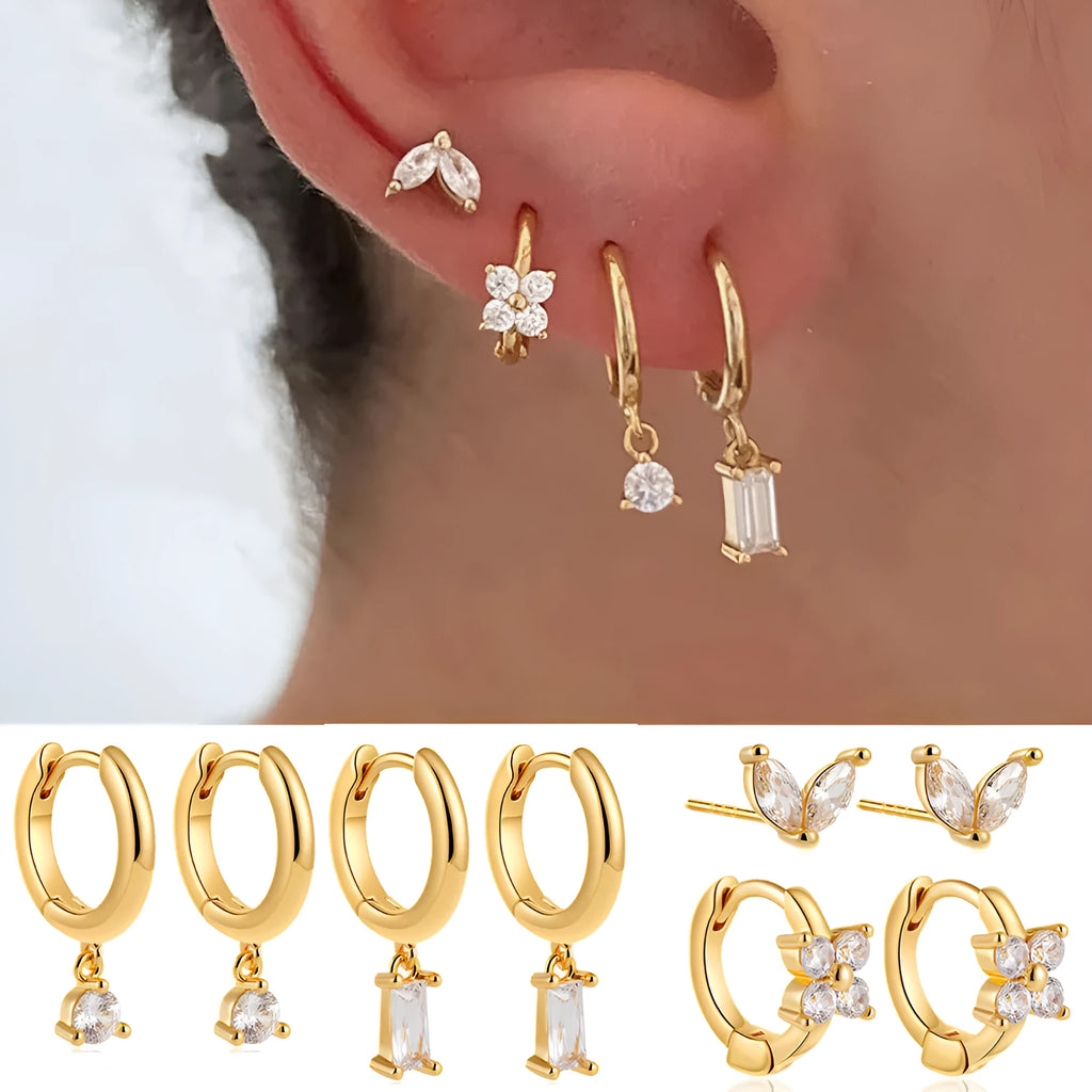 Geometric square copper earrings for women with zircon detailing in gold and silver electroplated finishes