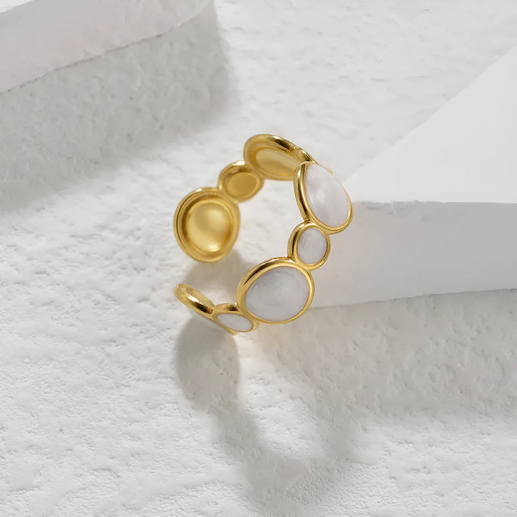 Geometric stainless steel ring with adjustable opening for women