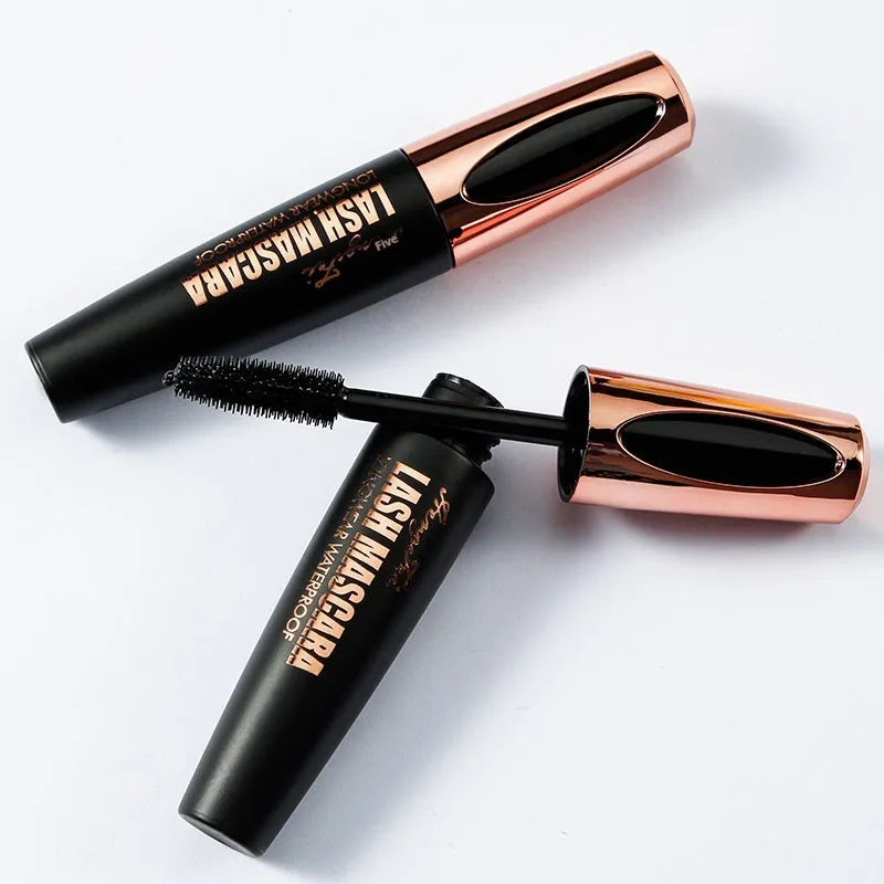 Black waterproof mascara tube for thick, long, curling lashes that resist smudging.