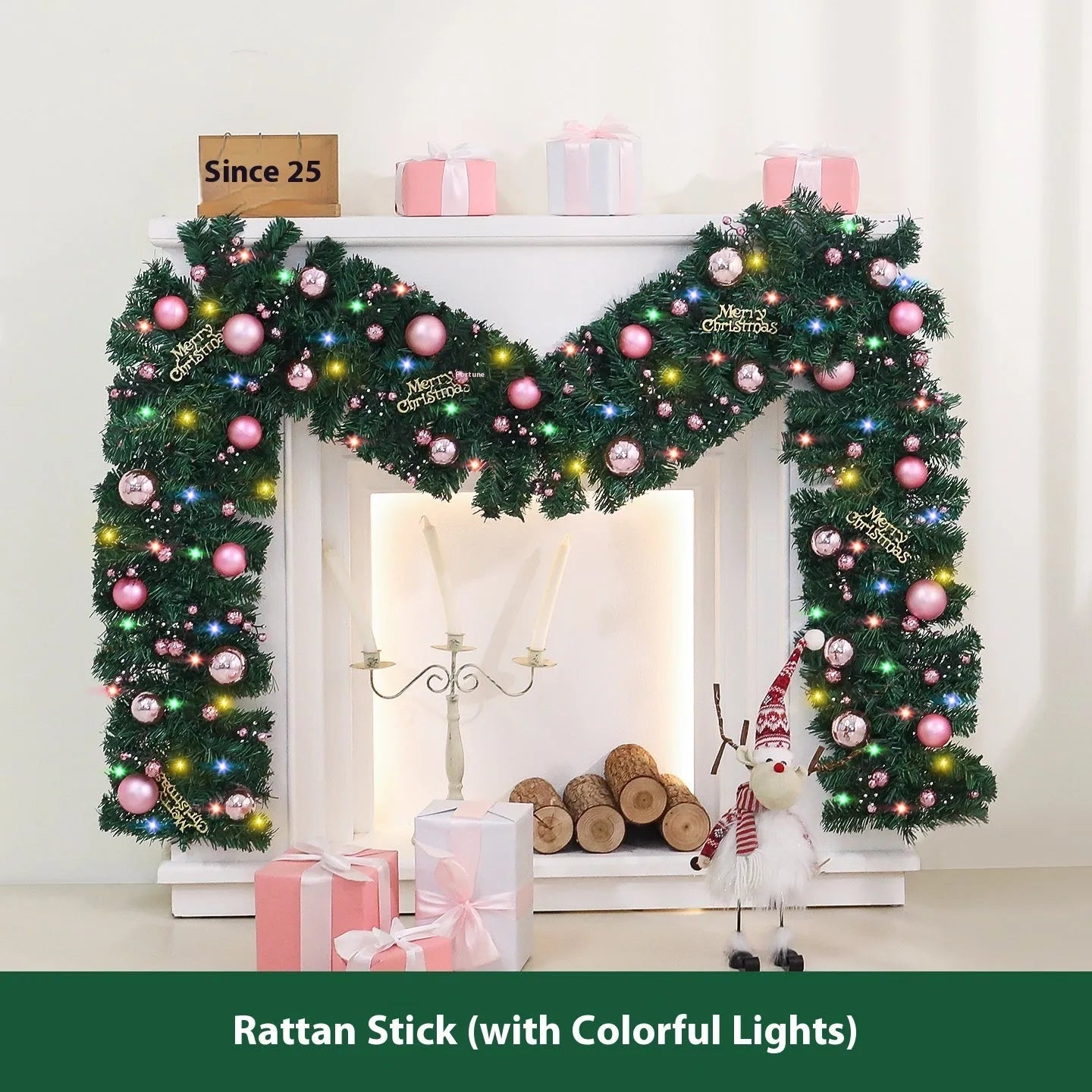 2.7 metre pink Christmas rattan decoration with 240 decorative heads in South Korea style