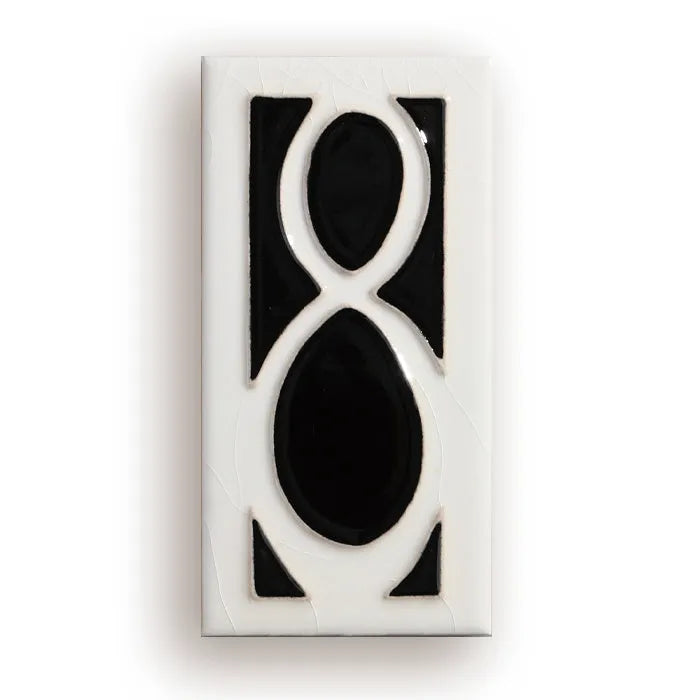 Handmade retro enamel ceramic doorplate showing a number, size 76 by 152mm