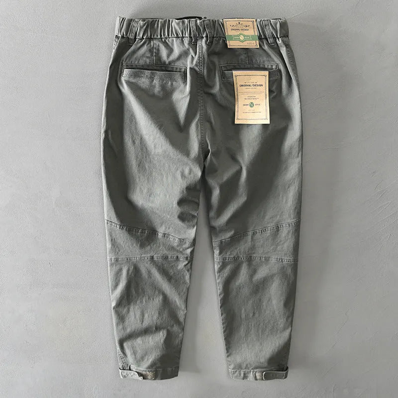 Men's cotton casual overalls in khaki colour with loose trouser fit and mid waist design