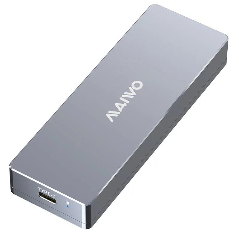 Aluminium alloy M.2 SATA SSD enclosure cartridge for laptops with screwdriver, screws, thermal pad, and USB-C cable.