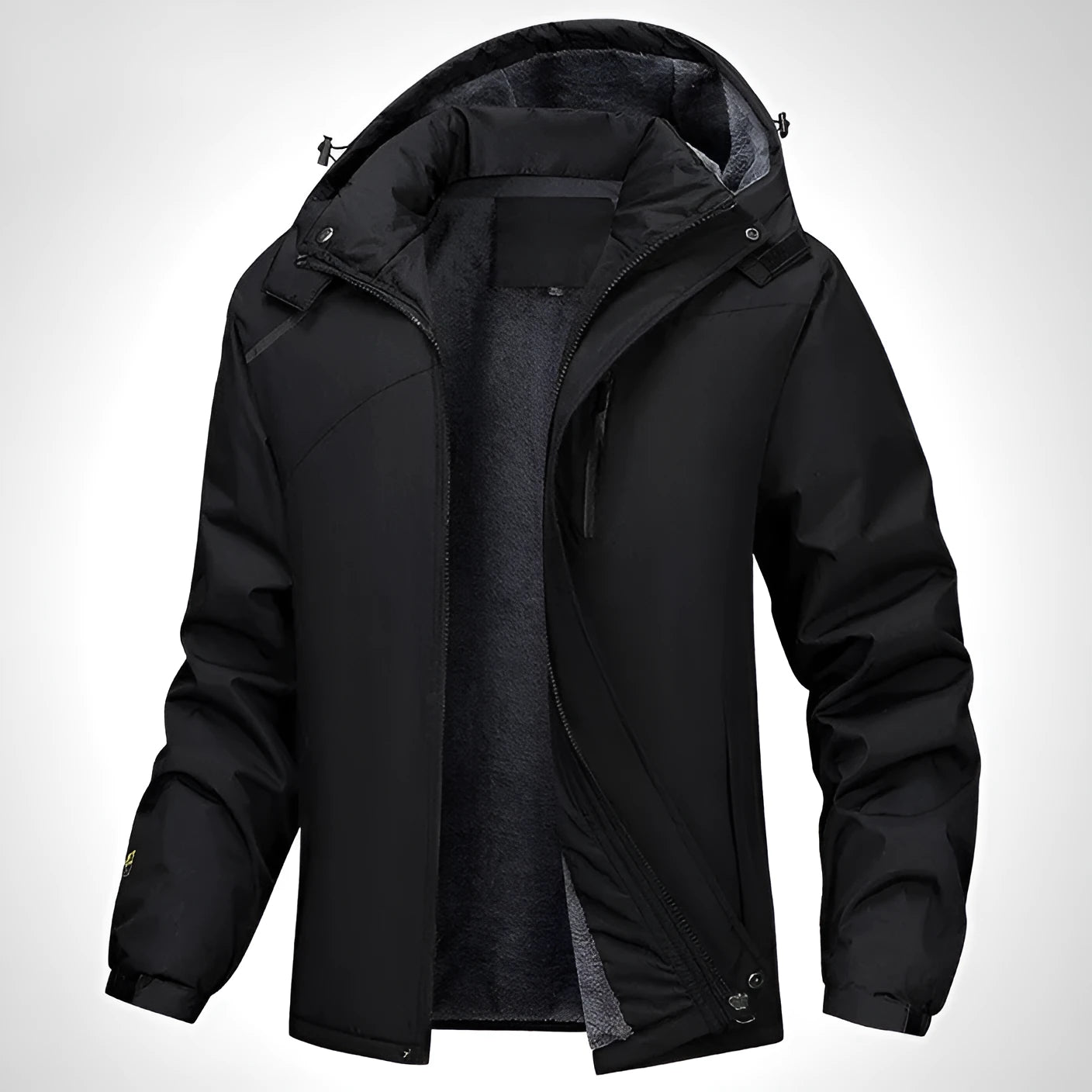 Men's plus size waterproof winter coat in loose fit with hood, available in Army Green, Black, Dark Gray and White colours