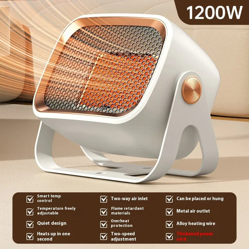 Desktop ceramic heater in grey colour with rotatable design and push-button controls