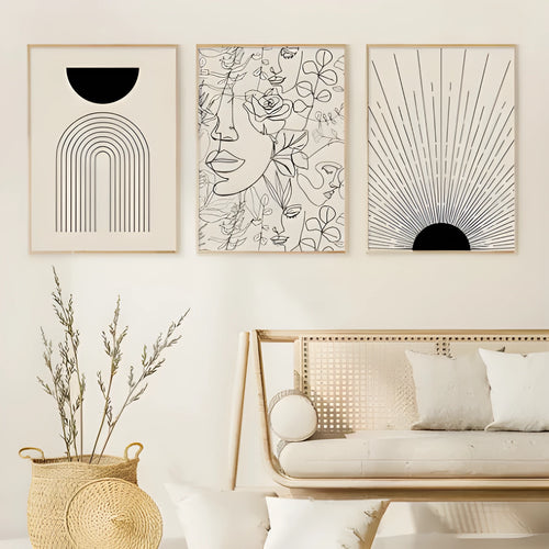Boho abstract canvas wall art with animal design in spray-painted finish
