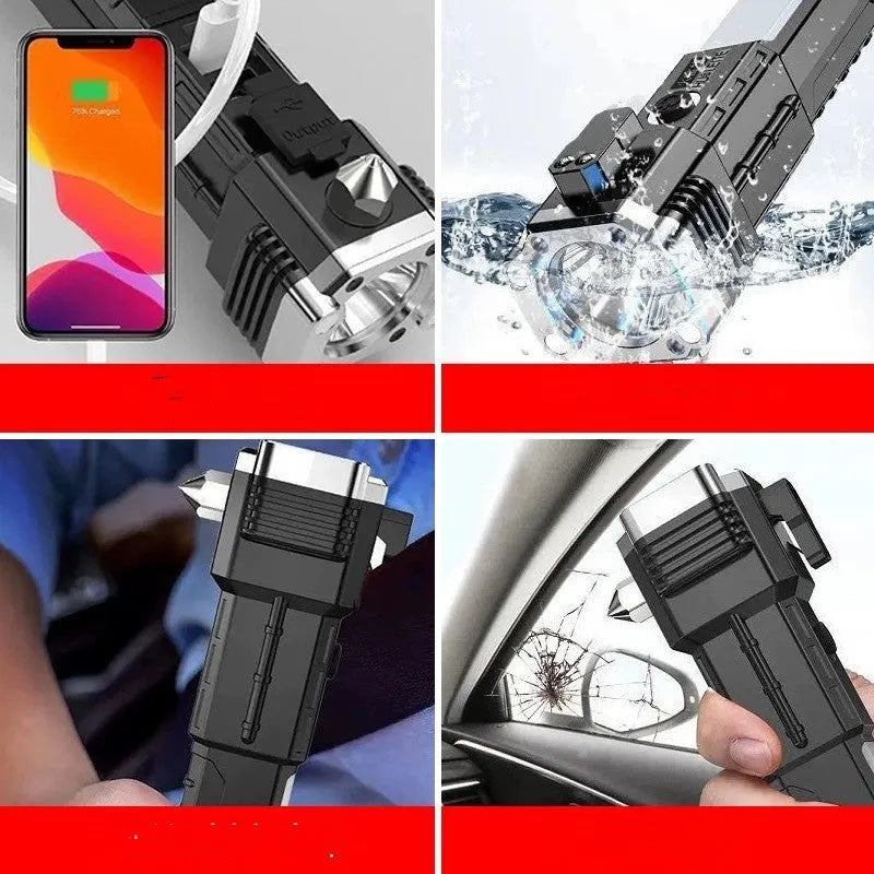 Silver portable LED flashlight with power bank function for outdoor emergency use