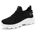 Women's breathable Flyknit sneaker with thick bottom PVC sole and round toe in white, pink, beige, or black.