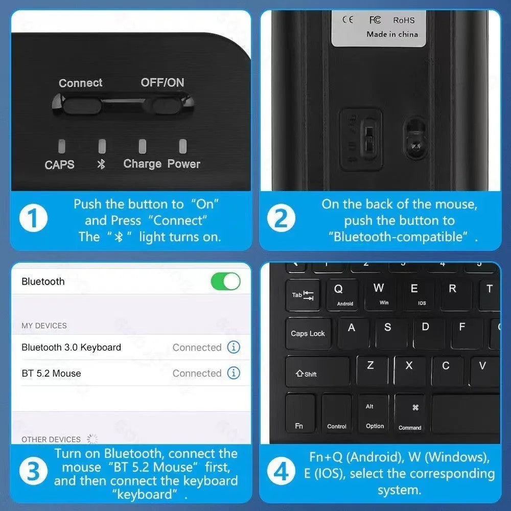 iPad protective case with luminous RGB Bluetooth keyboard and mouse in black leather sheath style