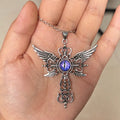 Alloy devil wings and cross geometric pendant necklace on a chain.
