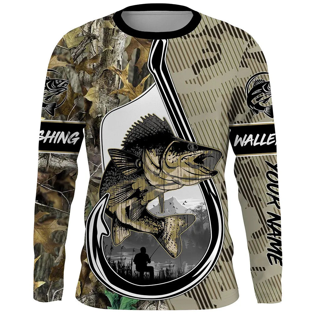 Men's long-sleeved pullover top with a fish pattern print in Milk Silk fabric.