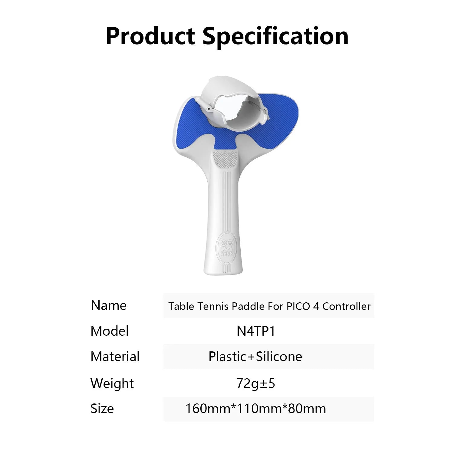 Red and blue silicone hand grips for Pico 4 VR controllers in table tennis configuration