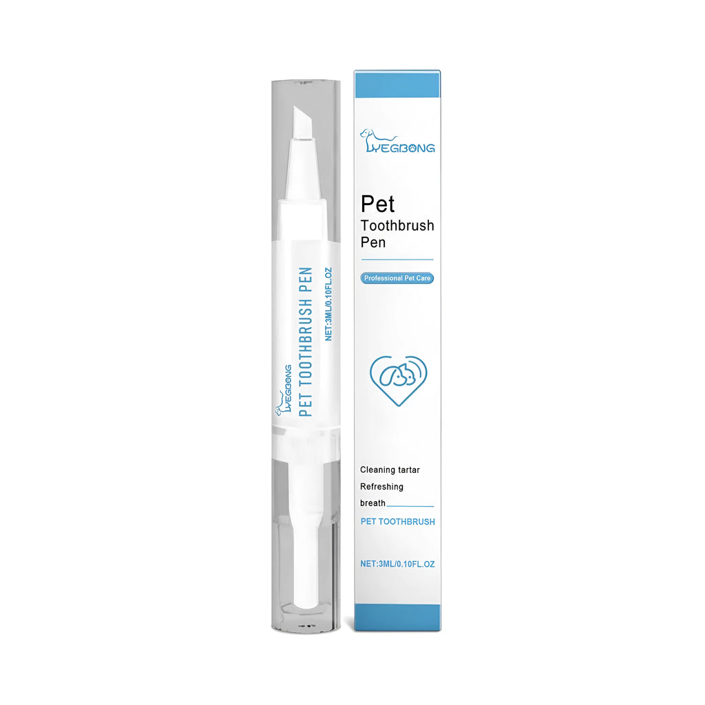 Pet dental cleaning brush with angled head and 3ml gel capacity measuring 12.5cm long