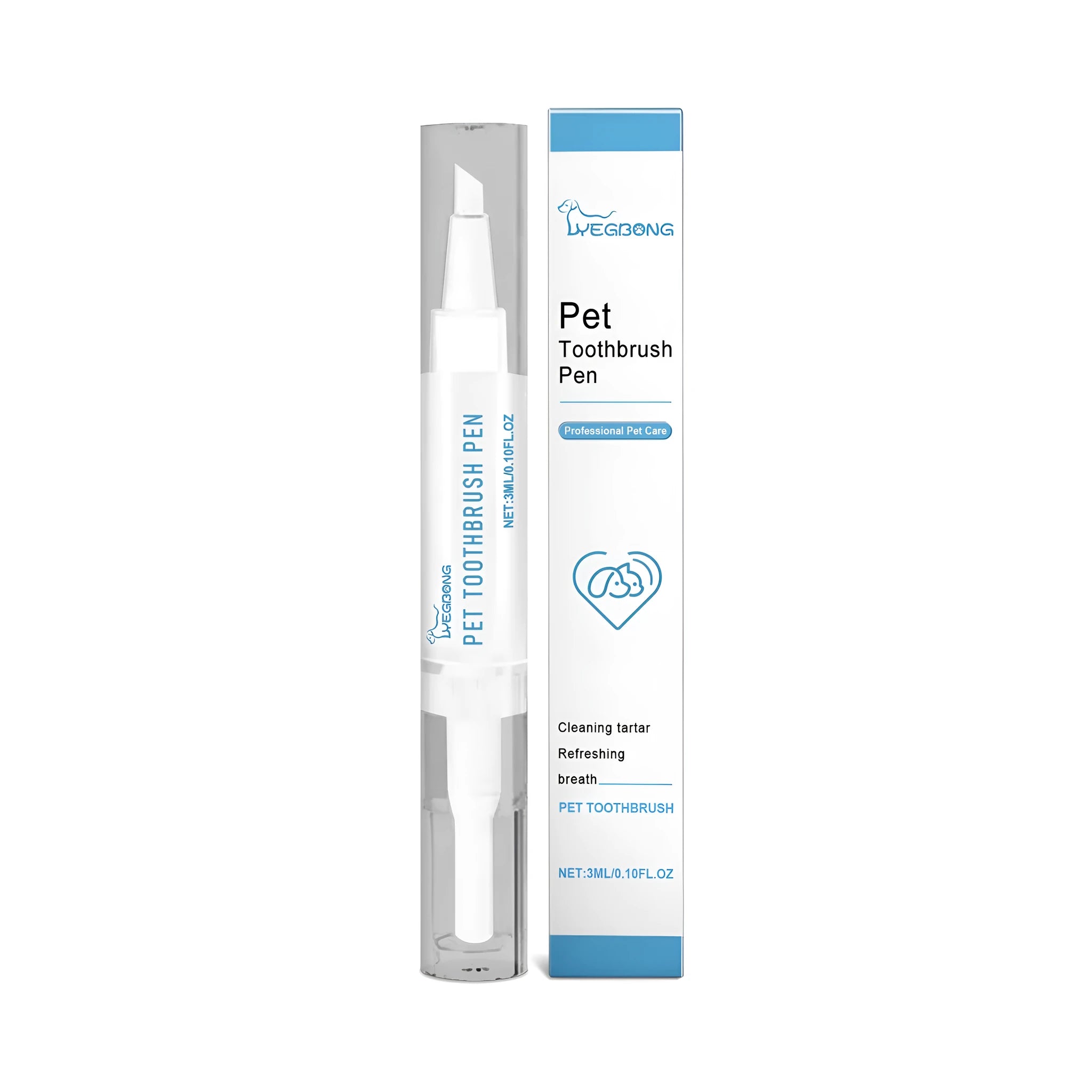 Pet dental cleaning brush with angled head and 3ml gel capacity measuring 12.5cm long