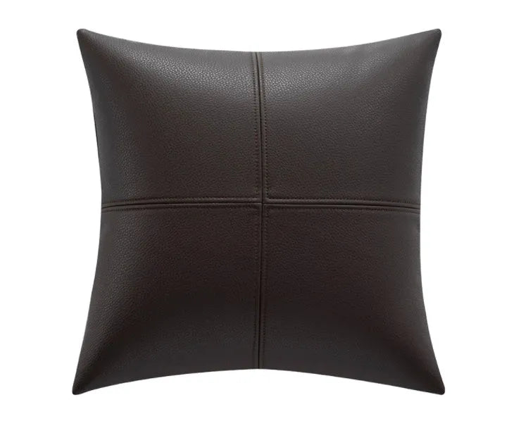 Solid colour soft cowhide leather pillow cover in Nordic style on a sofa.
