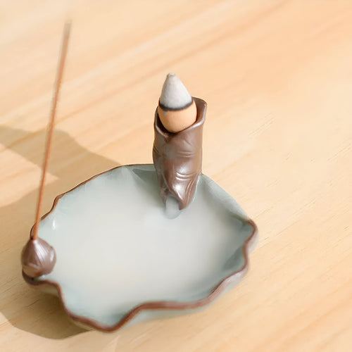 Ceramic reverse flow incense burner with purple clay in traditional Chinese designs
