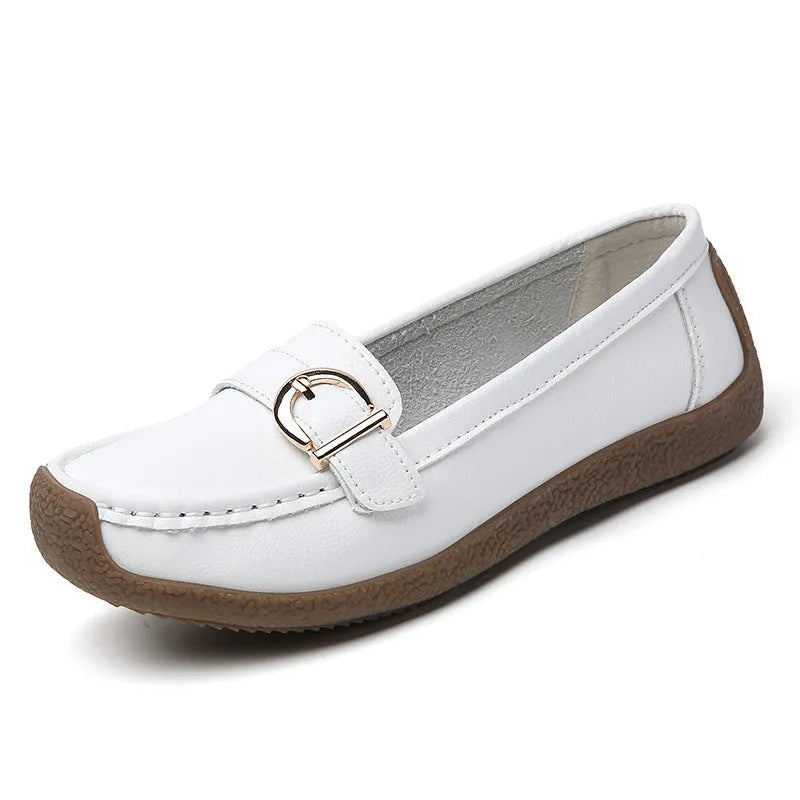 Women's casual loafers with round toe, artificial PU upper, and beef tendon sole in multiple colours