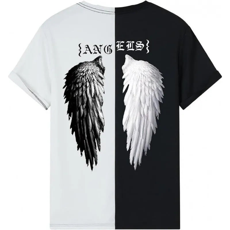 Men's printed street short-sleeved sports t-shirt showing digital pattern on polyester fabric