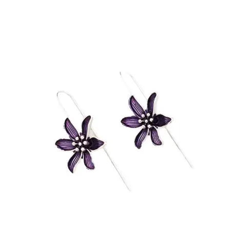 Purple flower shaped alloy earrings with electroplated finish retro design