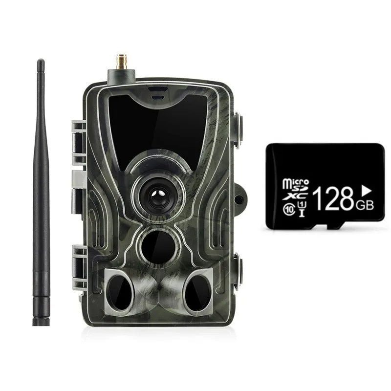 Outdoor waterproof surveillance camera with camouflage finish and wide-angle lens.