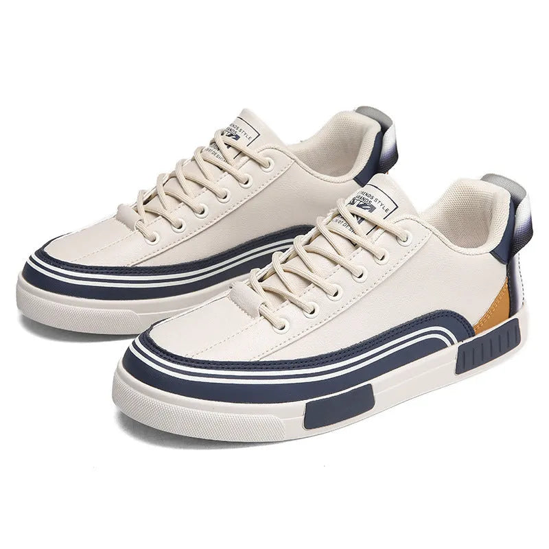 Men's beige white and green canvas mesh shoes with flat heel and round toe design