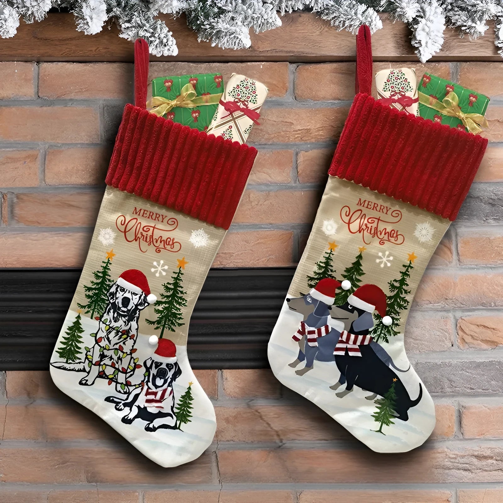 Cloth fireplace Christmas tree pendant decoration measuring 46 by 28cm in pastoral American style