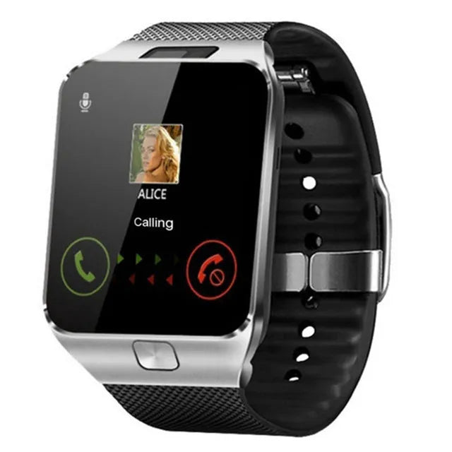White smart watch with a 1.44-inch screen and wrist strap on a grey background.