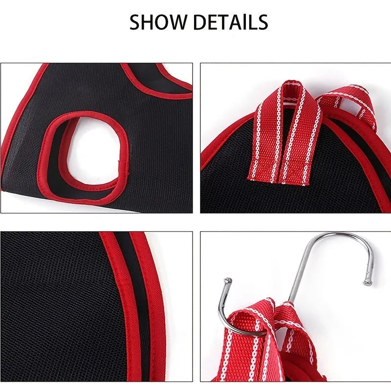 Pet grooming restraint hammock bag hanging system for nail trimming and bathing in four sizes