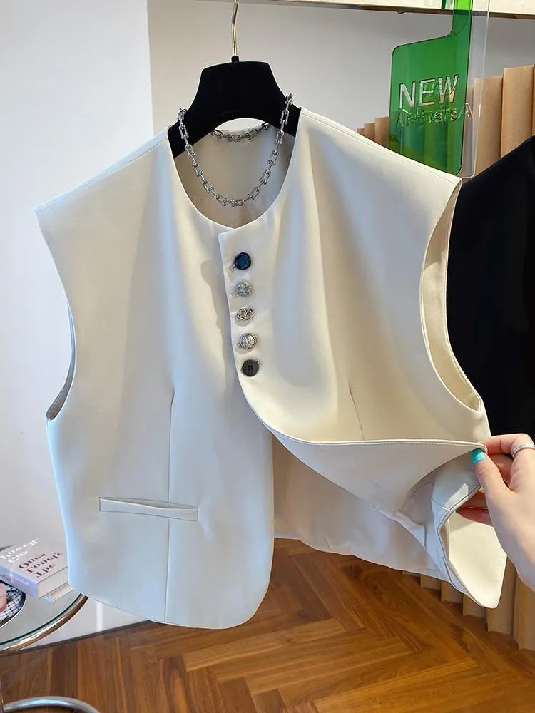Loose-fitting bandage waistcoat vest in beige or black with 40cm length and pockets