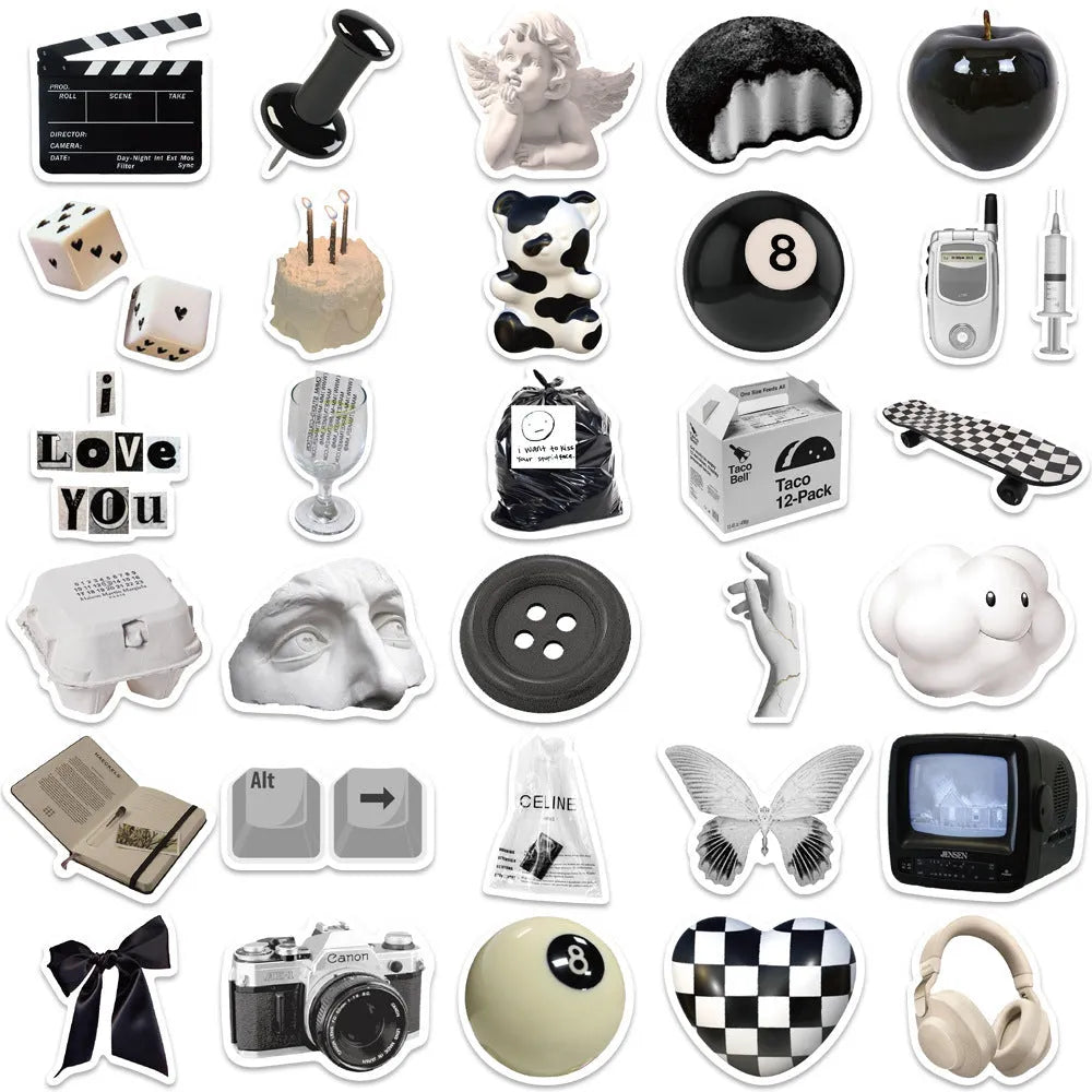 61 black and white simple style PVC waterproof stickers for laptops and phones