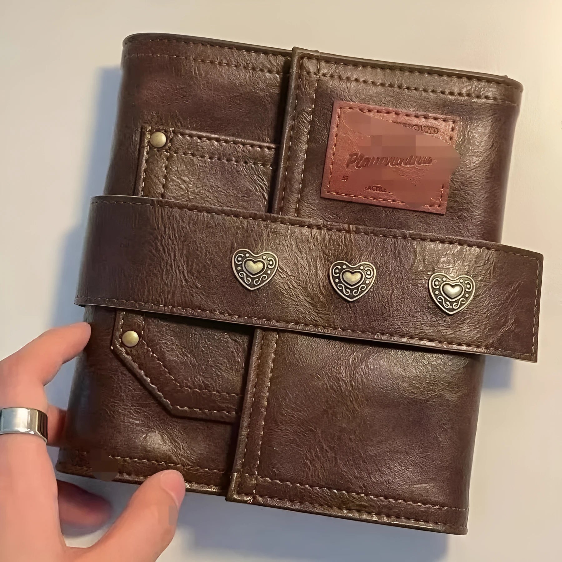 Brown A7 notebook with retro leather buckle and loose-leaf binder binding