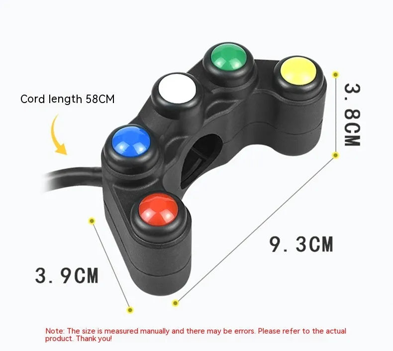 Five-colour rotary automotive switch with key lock for motorcycle and car accessory control.