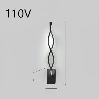 Minimalist Nordic-style LED wall lamp mounted on a wall, shown in a black finish with a soft glow.