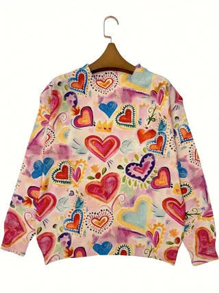Women's loose-fit digital printed top with lapel collar in various sizes