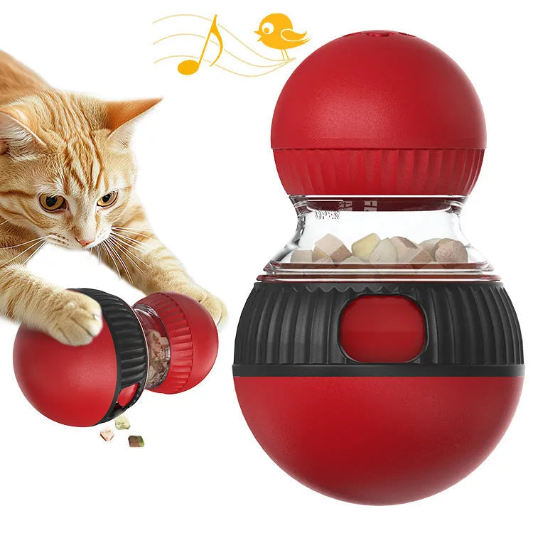 Colourful rotating cat toy with super ball and food compartments for interactive play