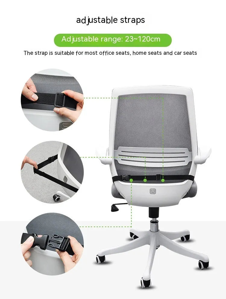 Memory foam seat cushion with adjustable straps in black, grey and creamy white colours