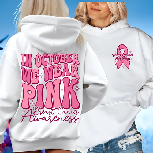 Breast Cancer Awareness retro design hoodie with side pocket in multiple colour options