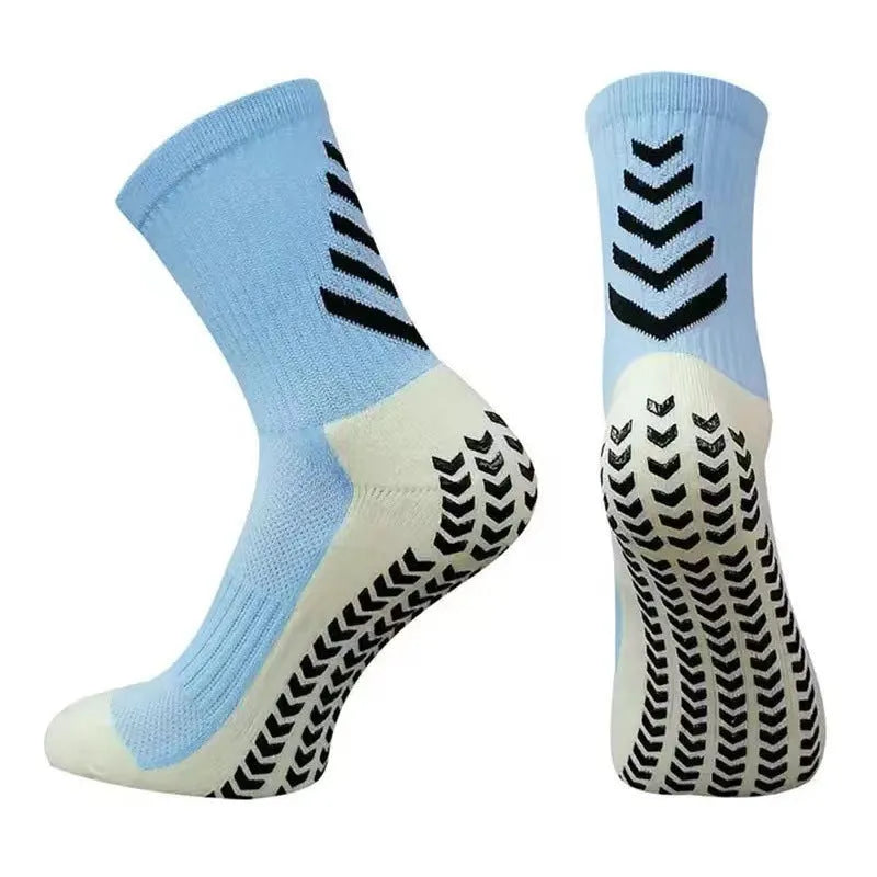 Men's mid-calf athletic socks with non-slip silicone grip in geometric patterns